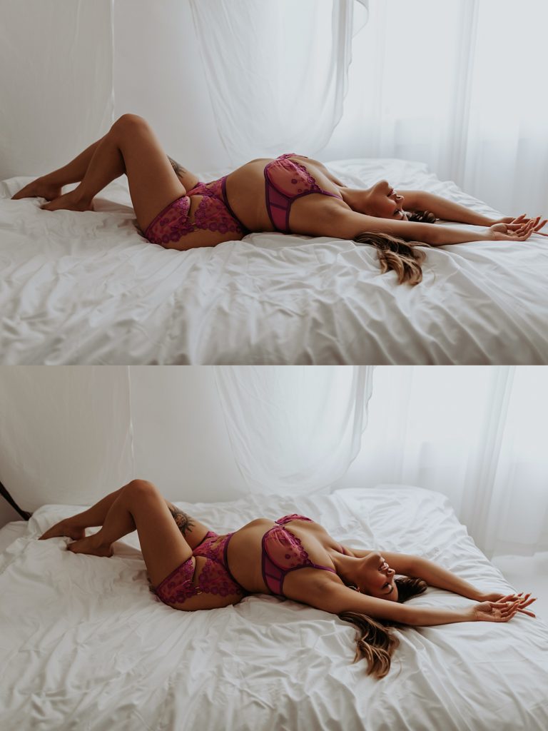 Woman in pink lingerie for a posing workshop in Minnesota