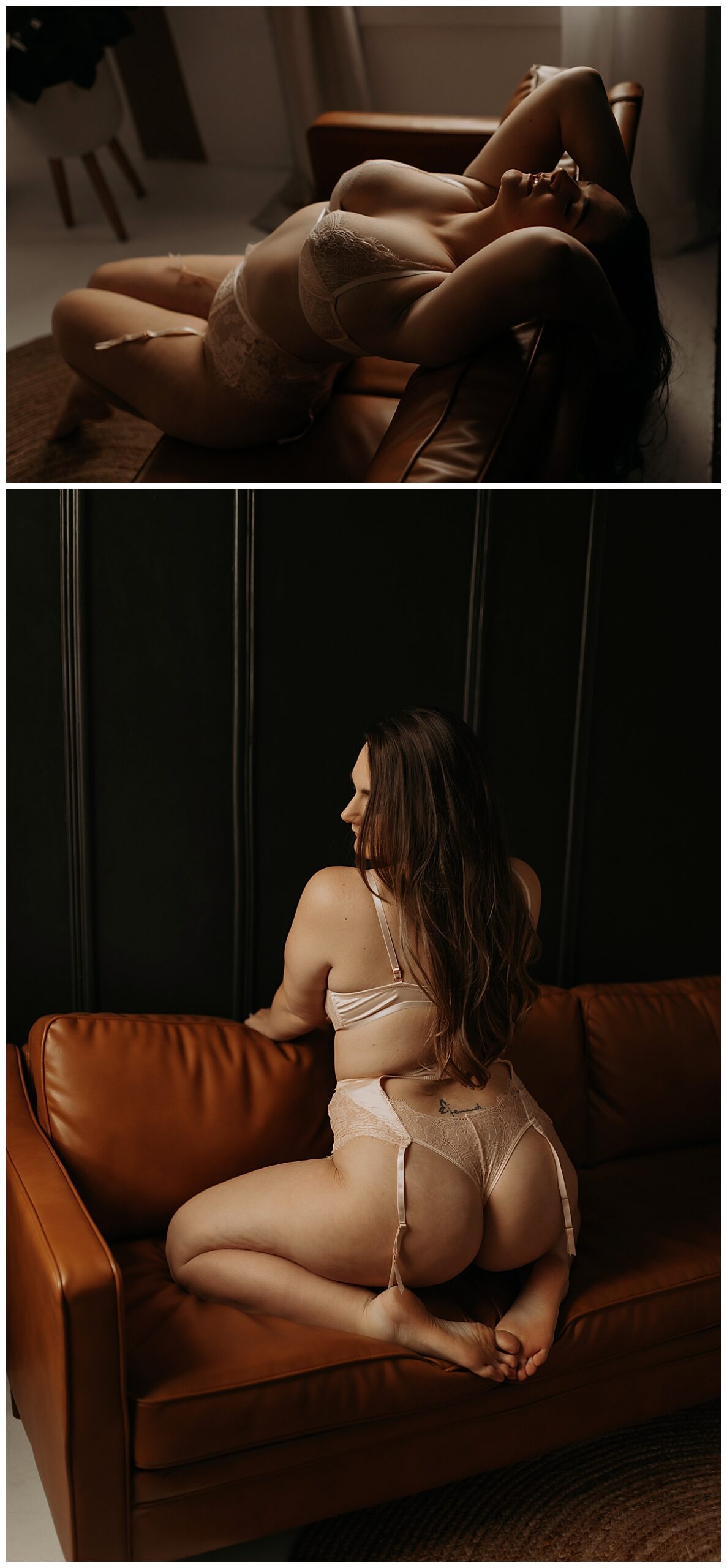 PErson sits on the couch for Minneapolis Boudoir Photographer