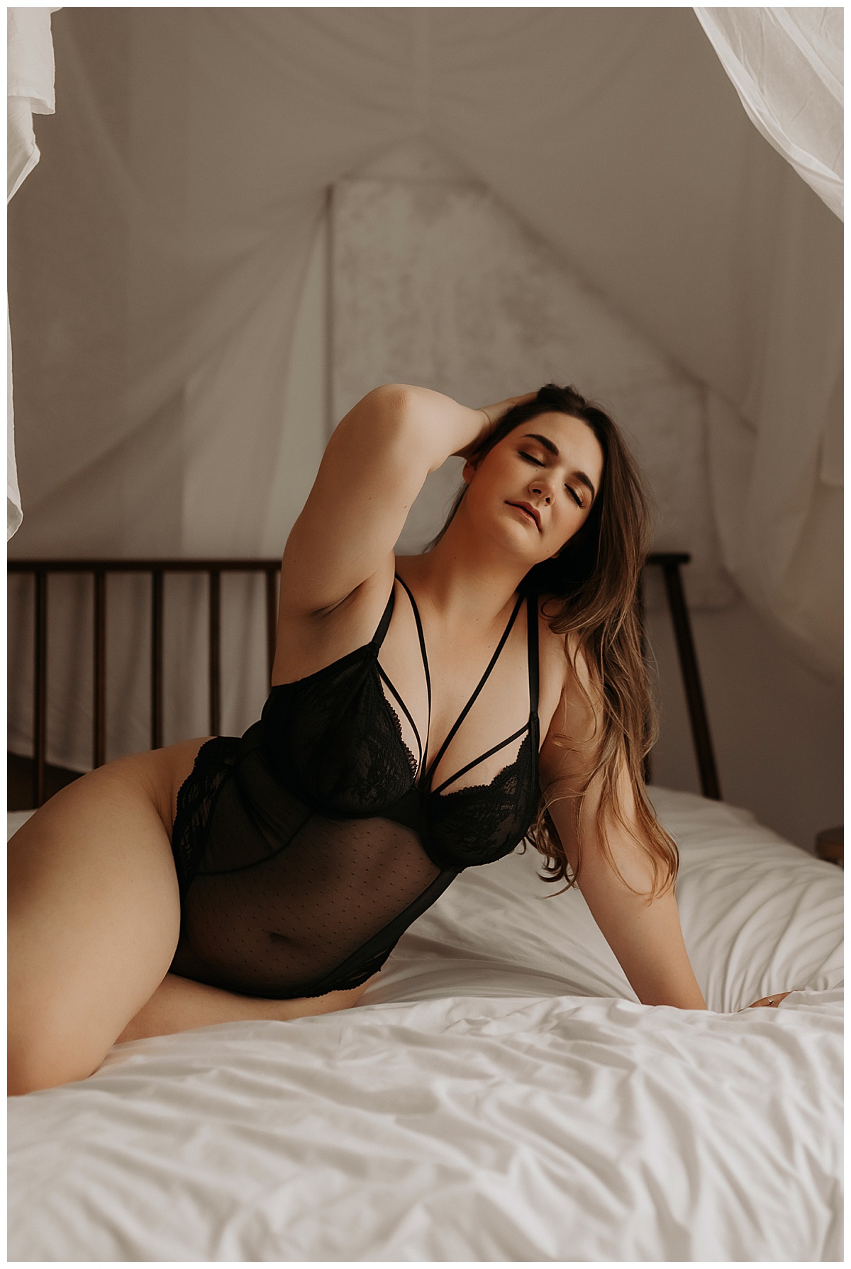 Creative leans on the side of the bed for Mary Castillo Photography