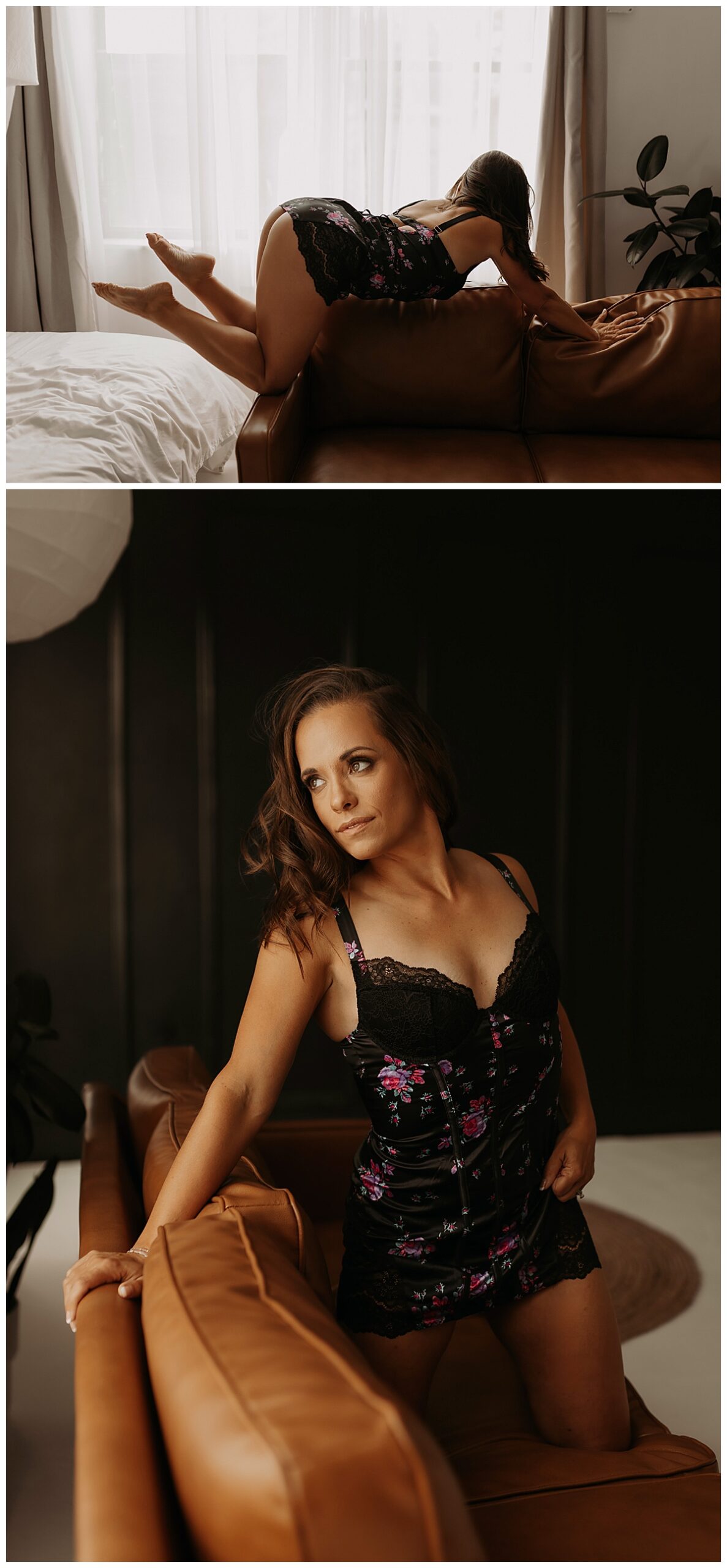 Woman sits on the chair for her Birthday Boudoir Session
