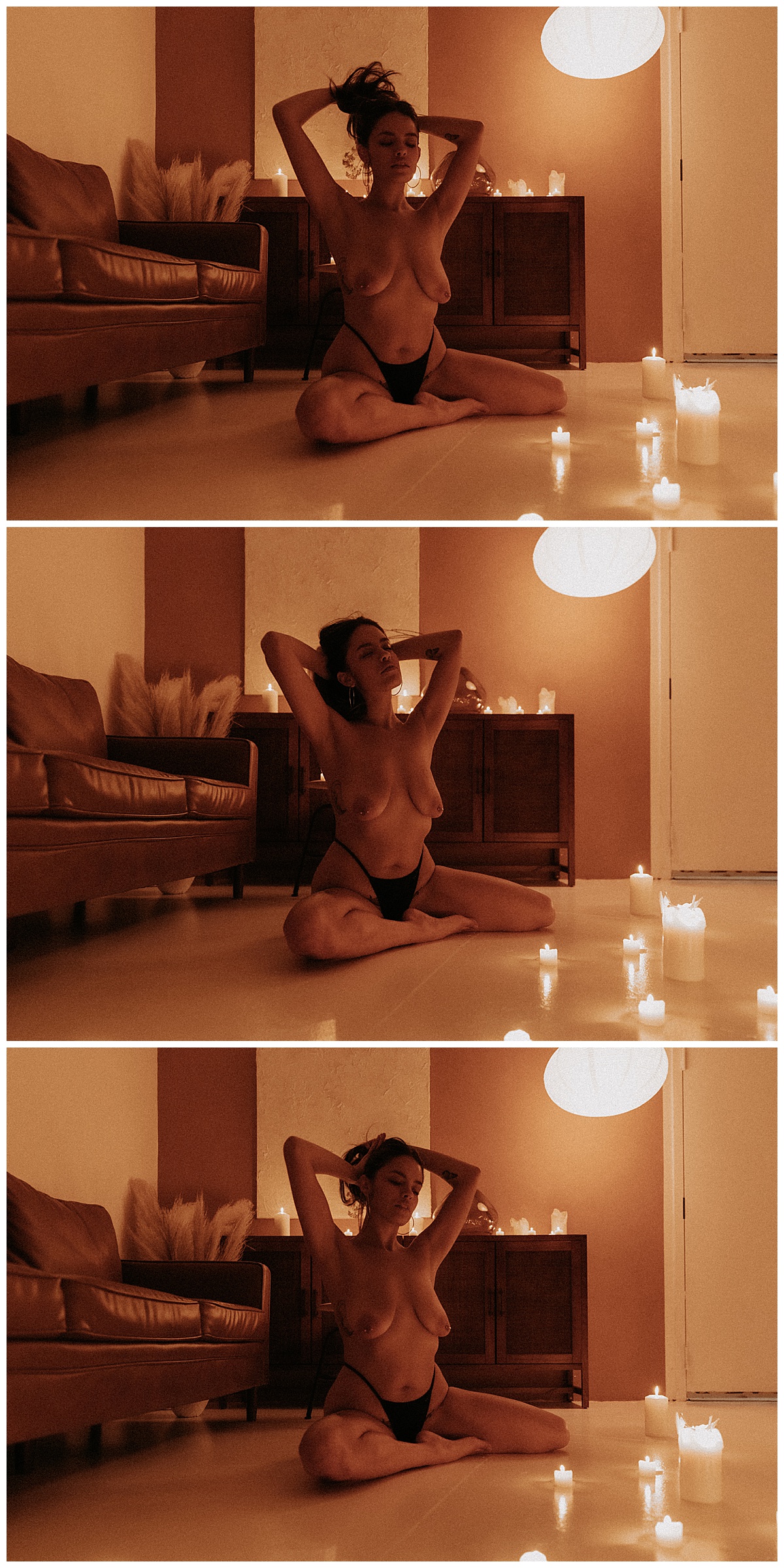 Adults sits on the floor for her Candlelit Boudoir session