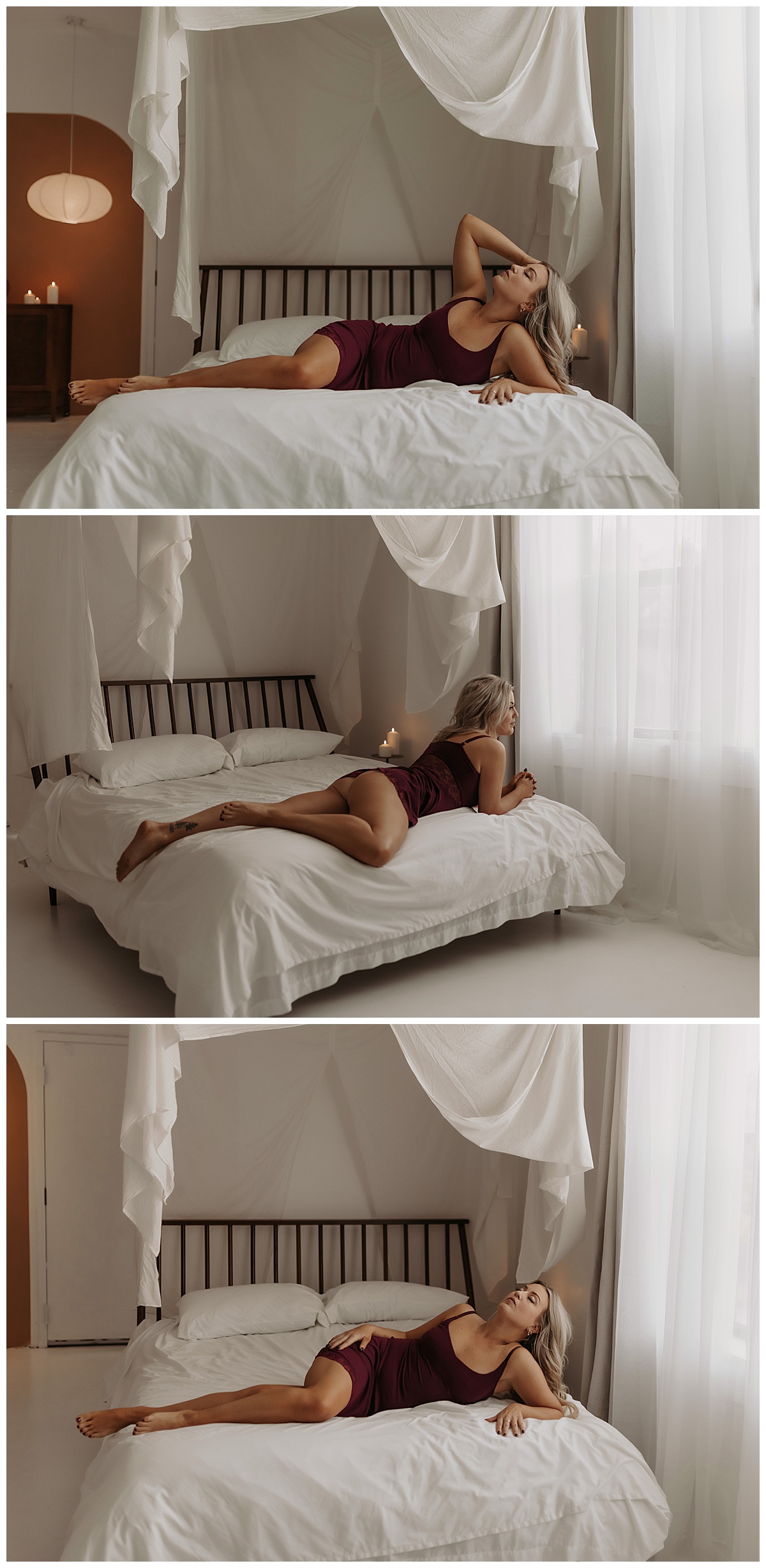 Adult lays on the bed wearing Lingerie Slip Dress