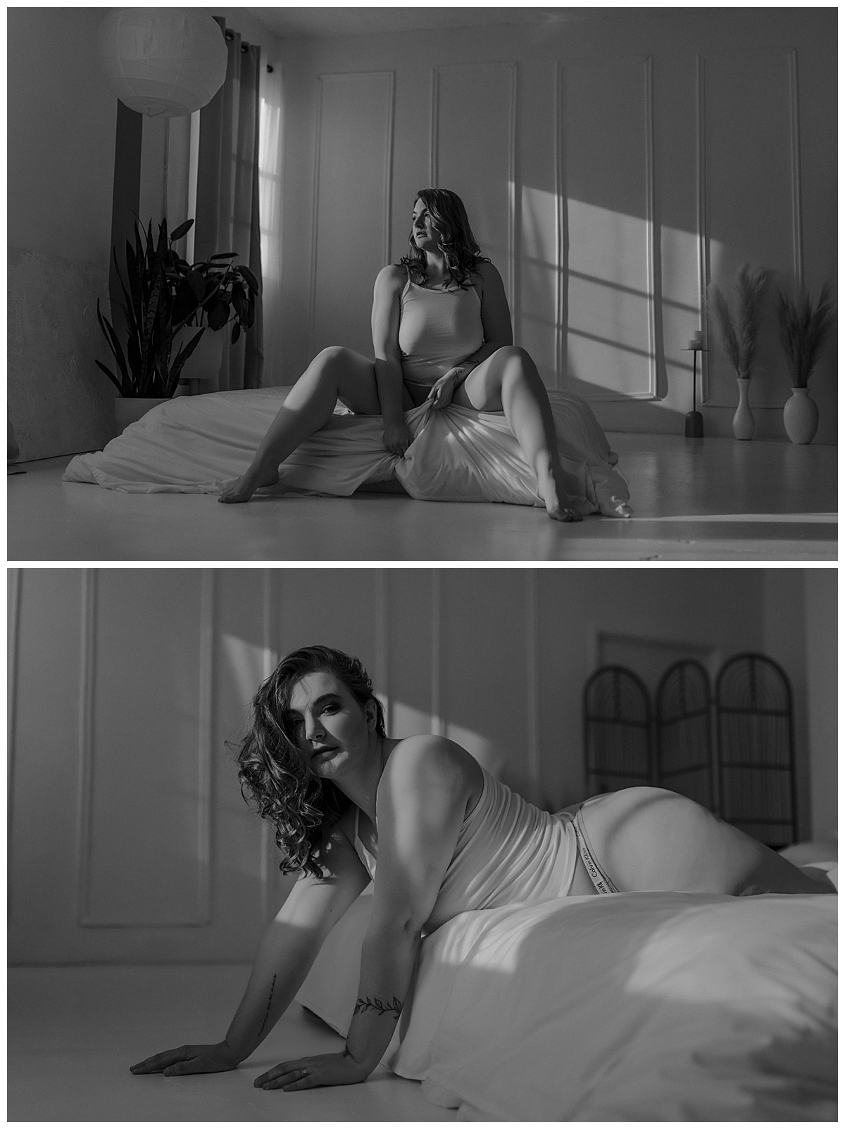 Adult sits on the edge of the bed for Mary Castillo Photography
