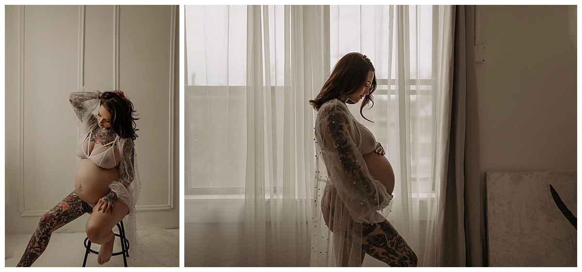 Woman embraces baby bump for Mary Castillo Photography