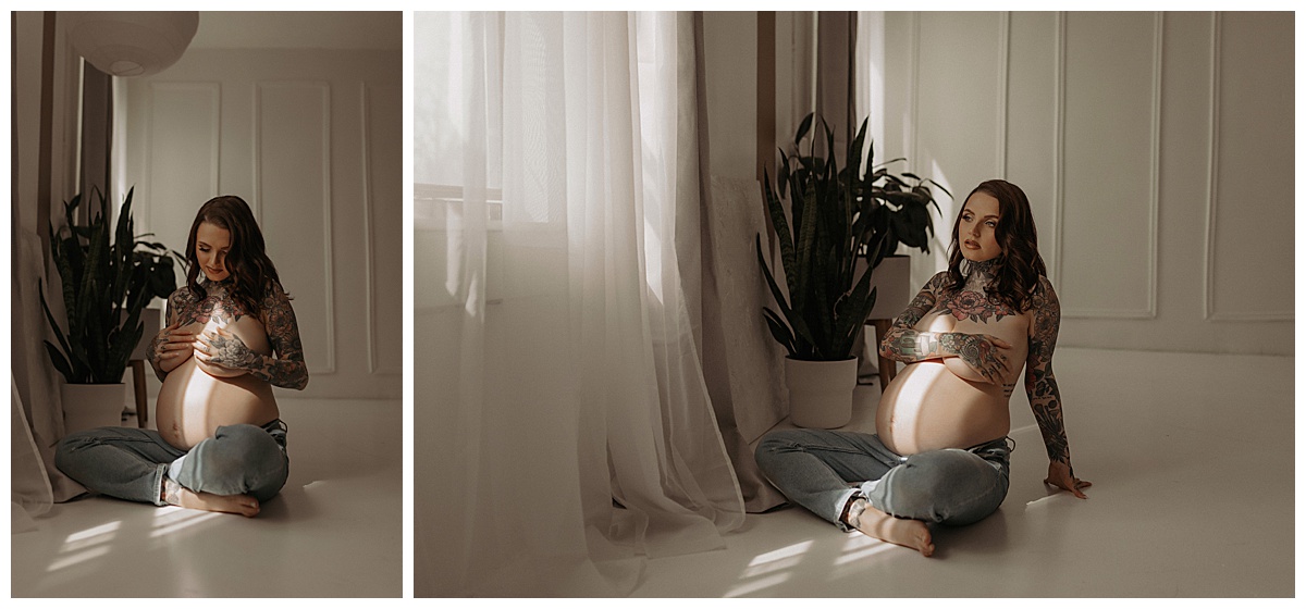 Woman sits on front of window during her boudoir session for Mary Castillo Photography