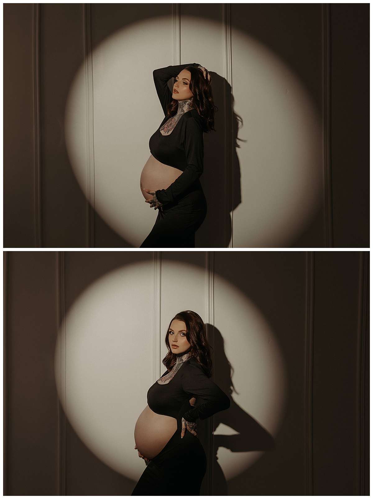 Woman embraces pregnant belly for Minneapolis Boudoir Photographer