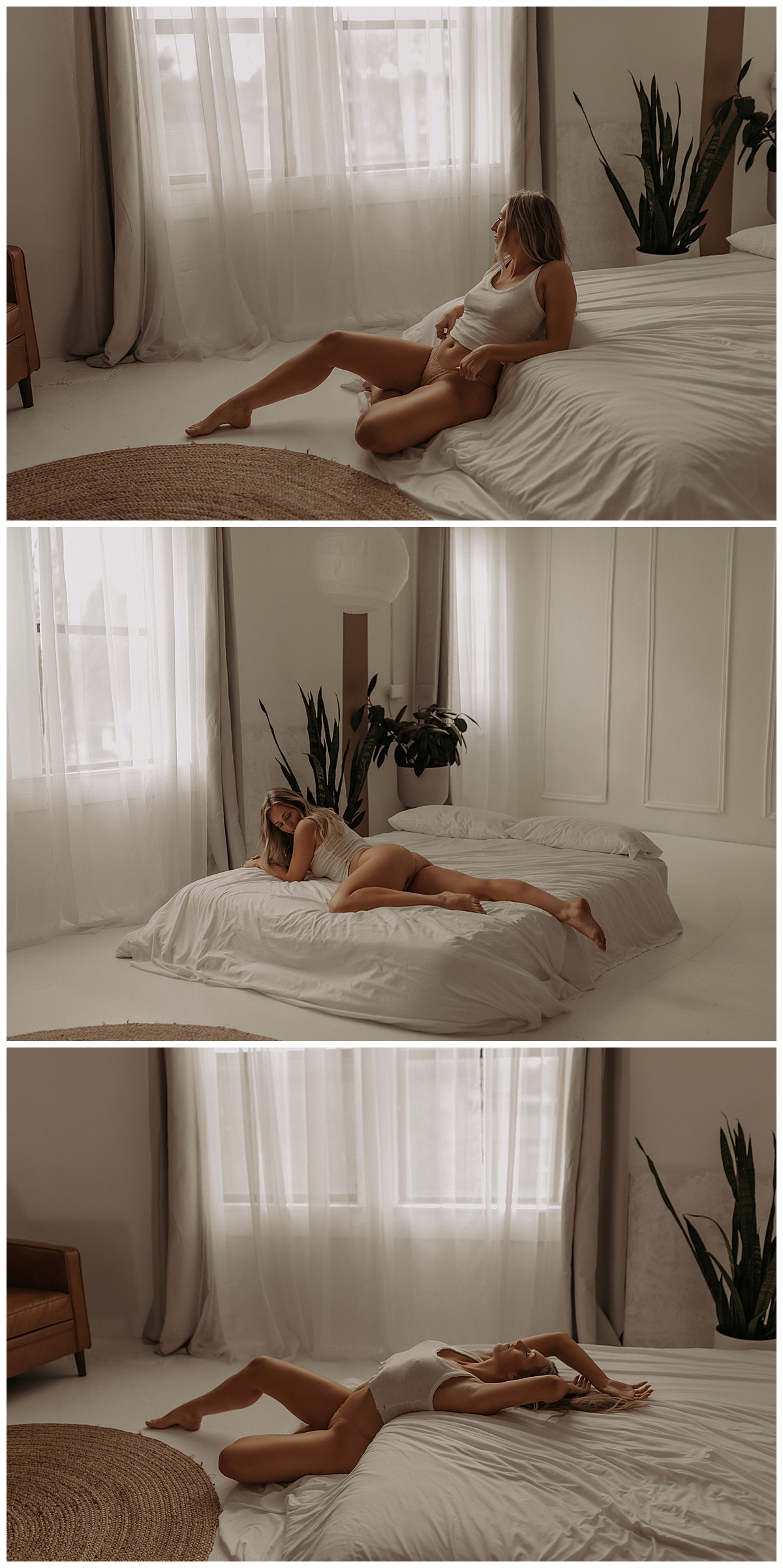 Woman lays on the bed wearing lingerie showing Why You Might Love a Cozy and Casual Boudoir Session 