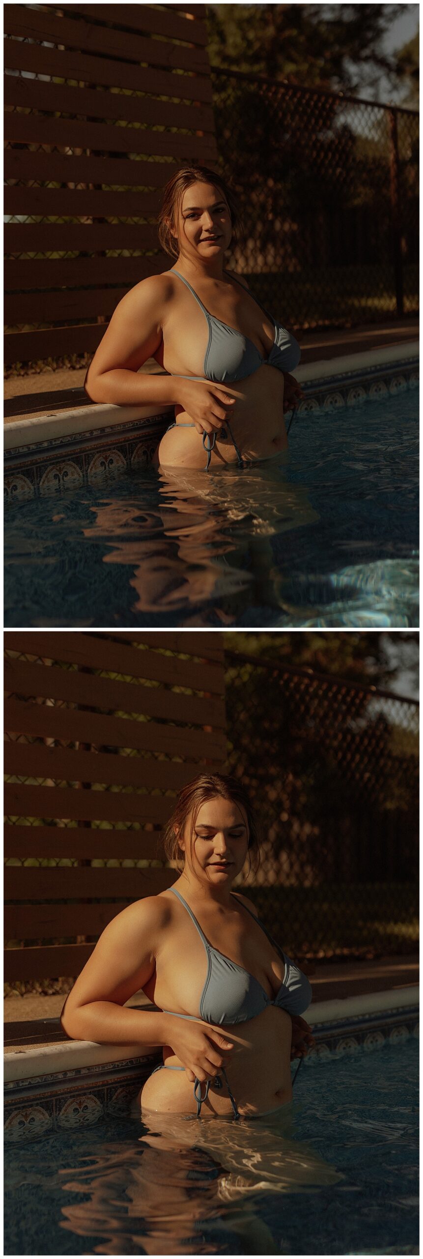 Female stands in pool for Mary Castillo Photography