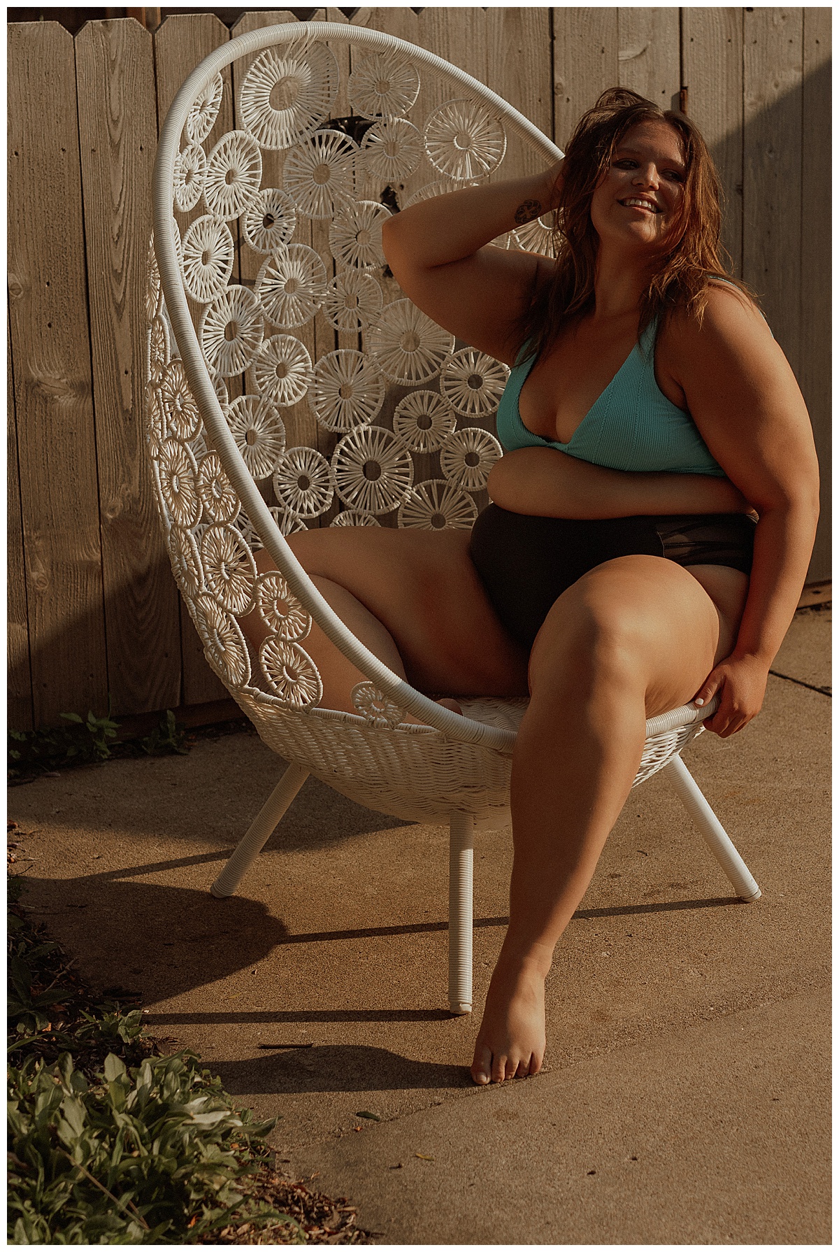 Adult sits on a pool chair by Mary Castillo Photography