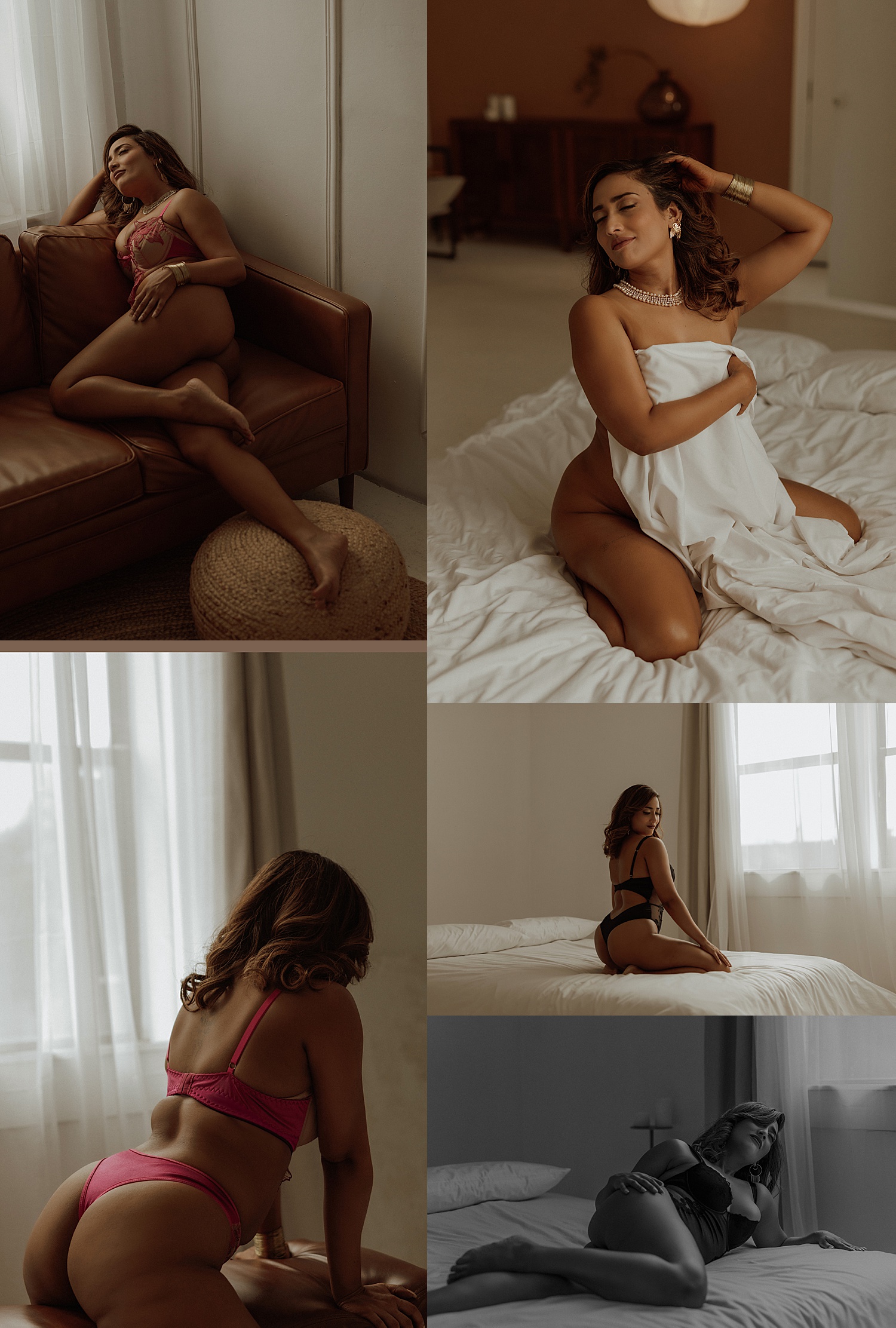 woman in colorful lingerie kneels on bed by Minnesota photographer