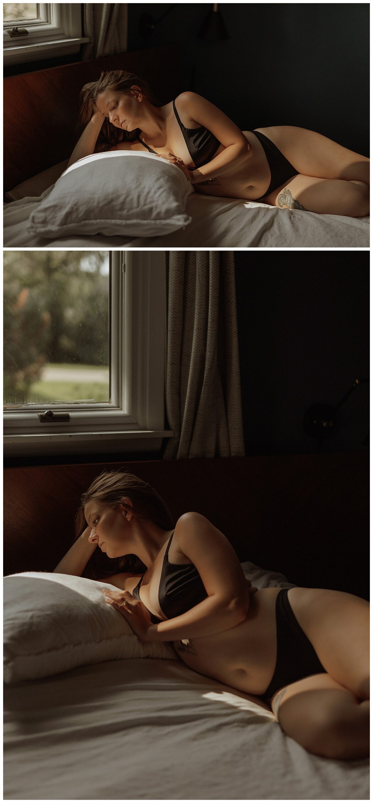 Person wears black lingerie while laying the floor by Mary Castillo Photography