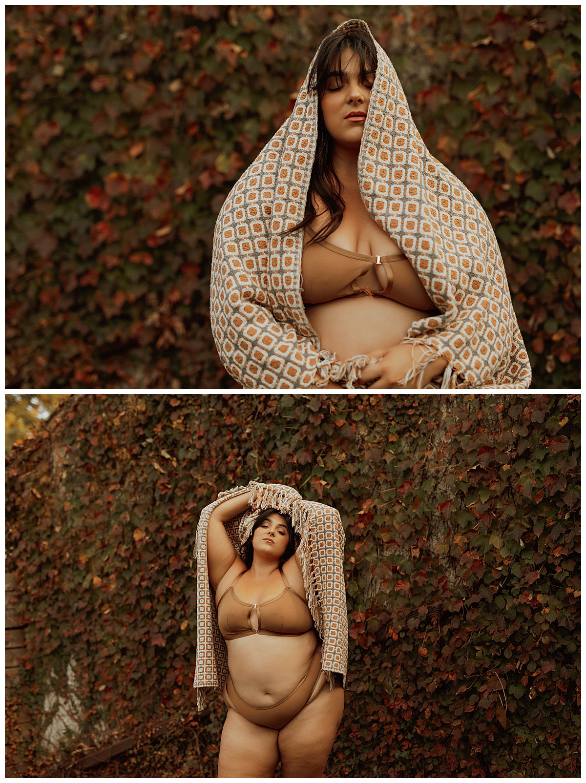 Woman wraps a blanket around her body for Mary Castillo Photography