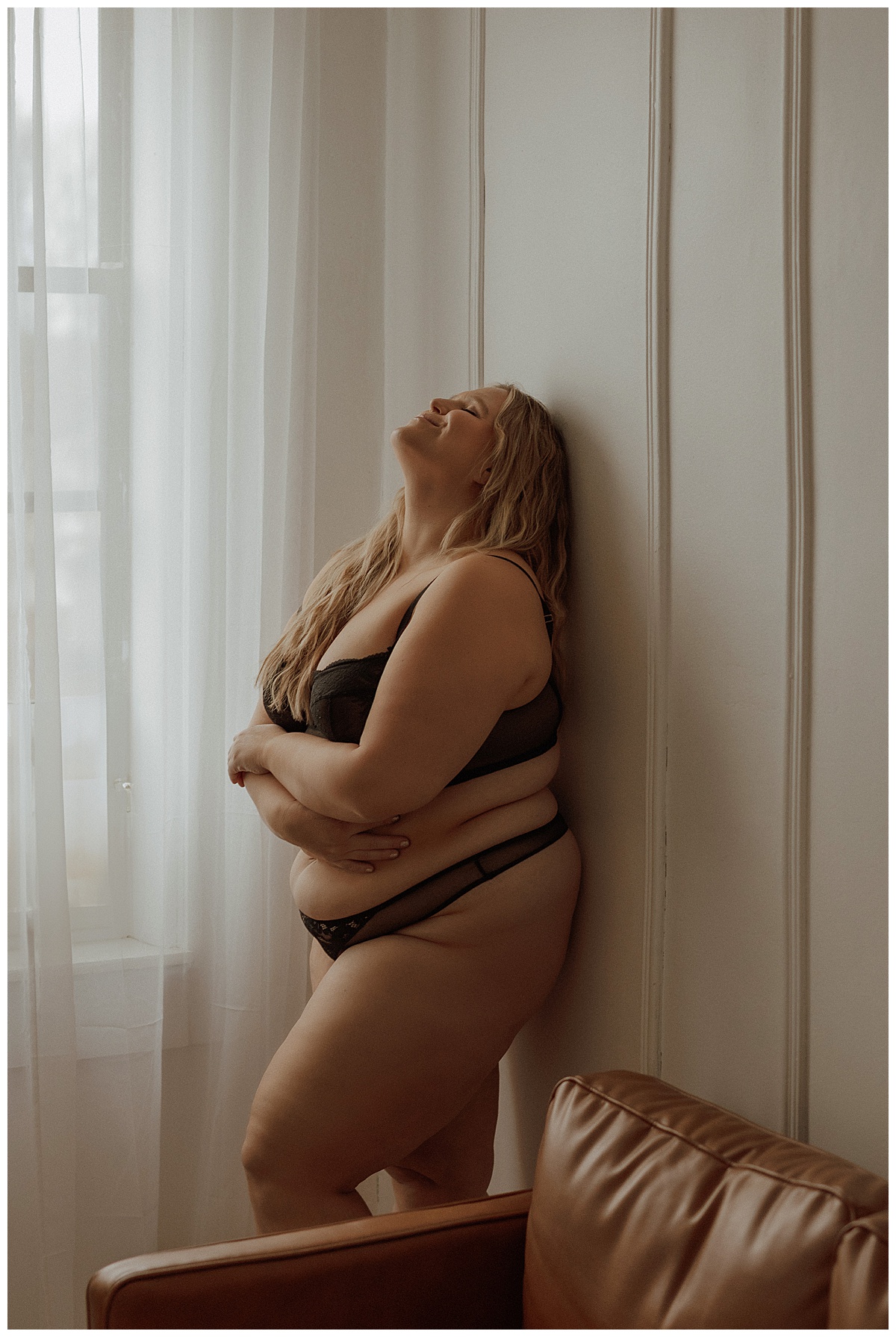 Person leans against the wall for Minneapolis Boudoir Photographer