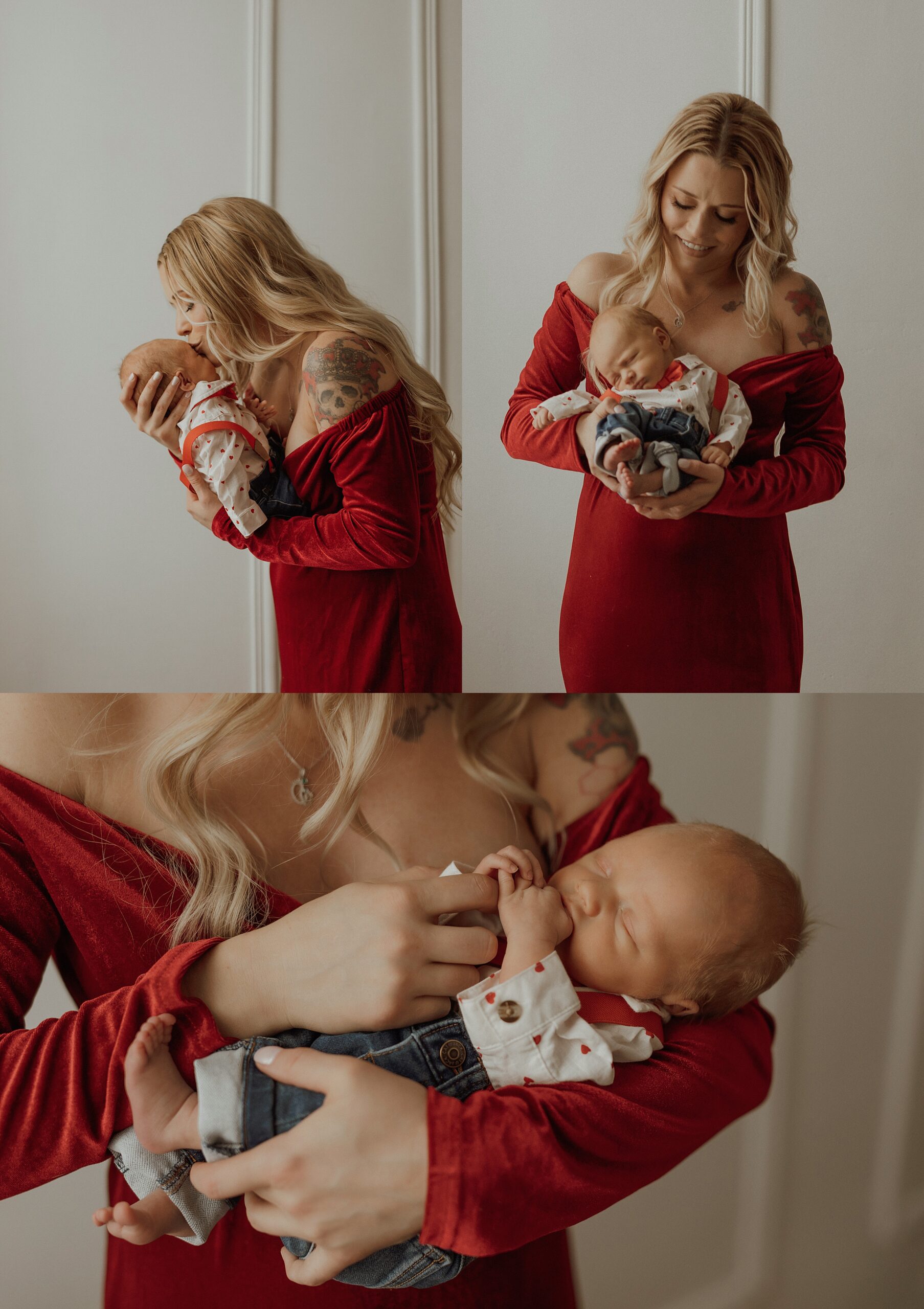 mom gives newborn a finger to soothe baby at session with Mary Castillo Photographer