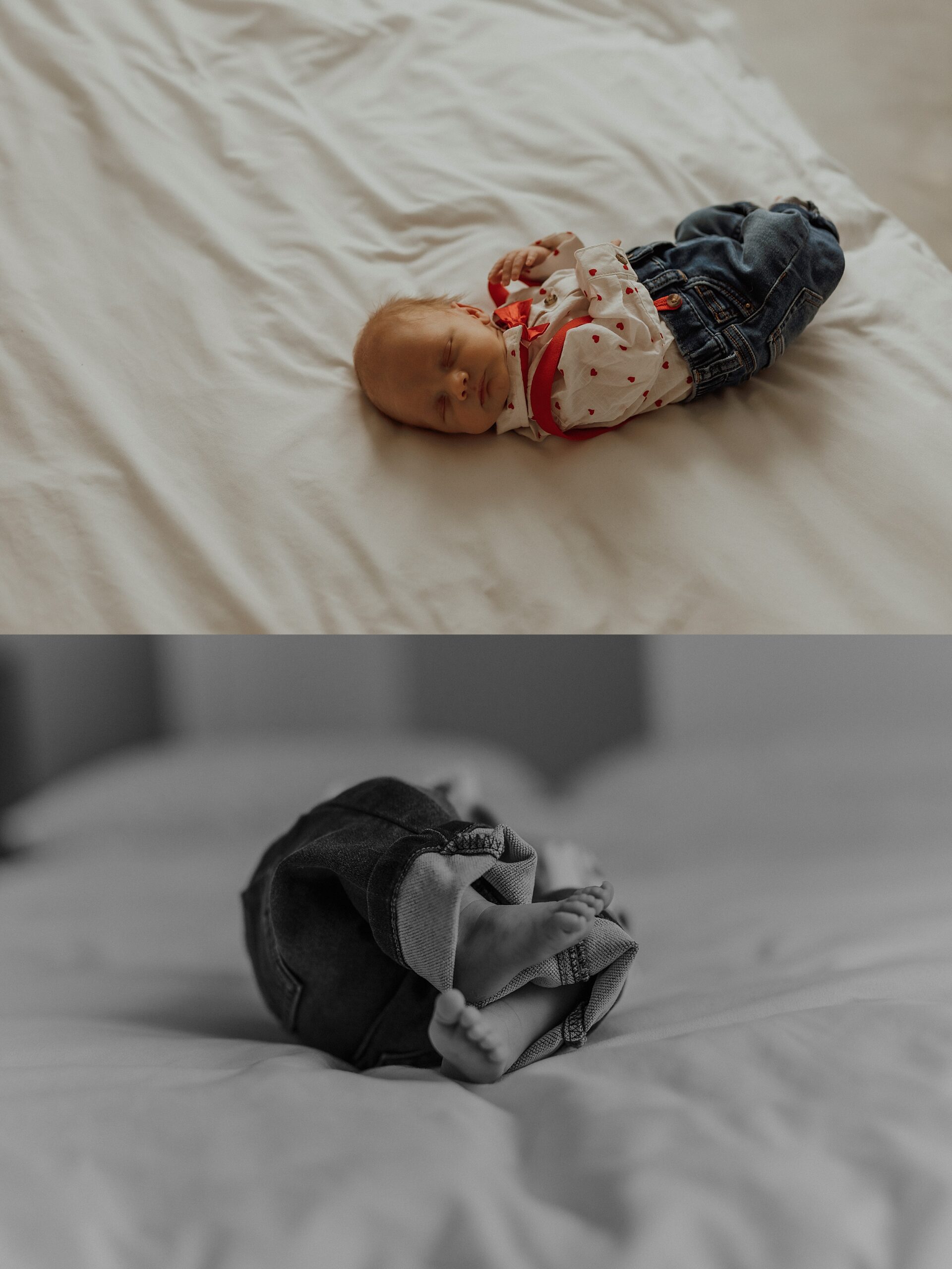 Close up monochromatic photo of newborn's feet at Minneapolis Boudoir Photographer's studio