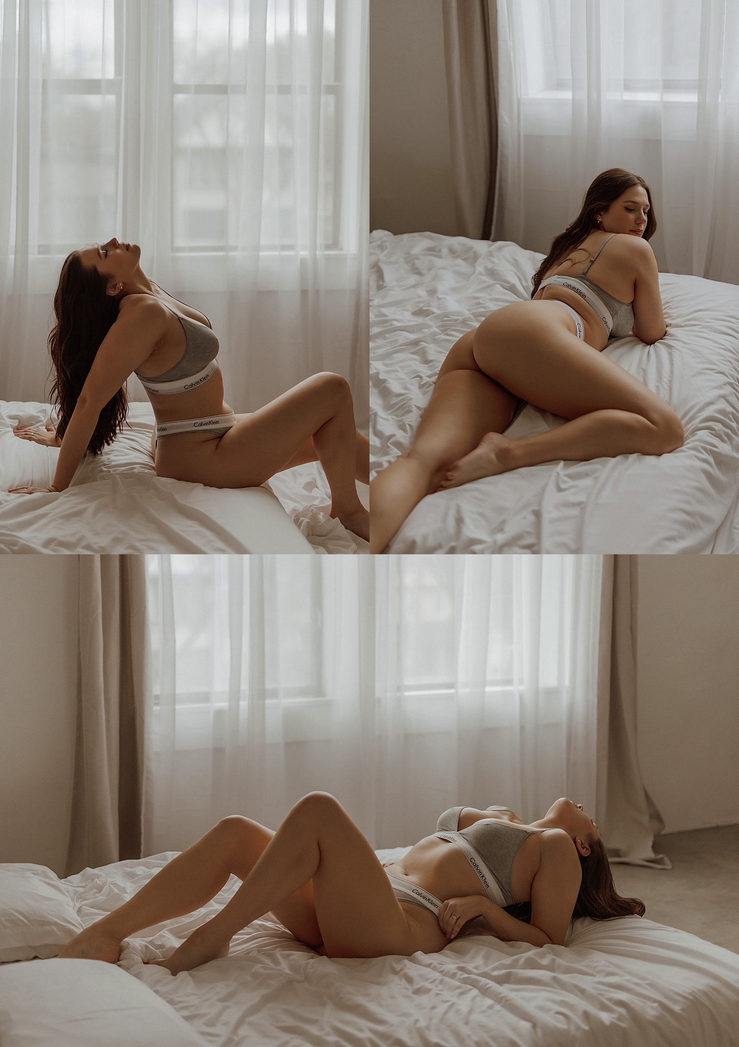 woman leans across bed wondering When to Book Your Bridal Boudoir Session 