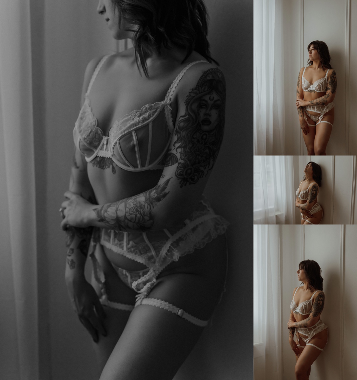 Black and white details of white lingerie set by Mary Castillo Photography