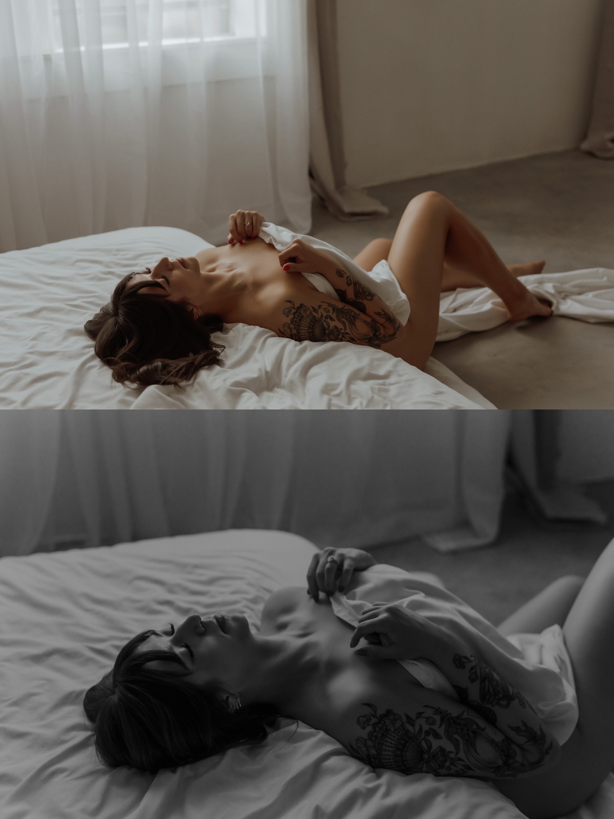 Nude model posing in sheets by Mary Castillo Photography