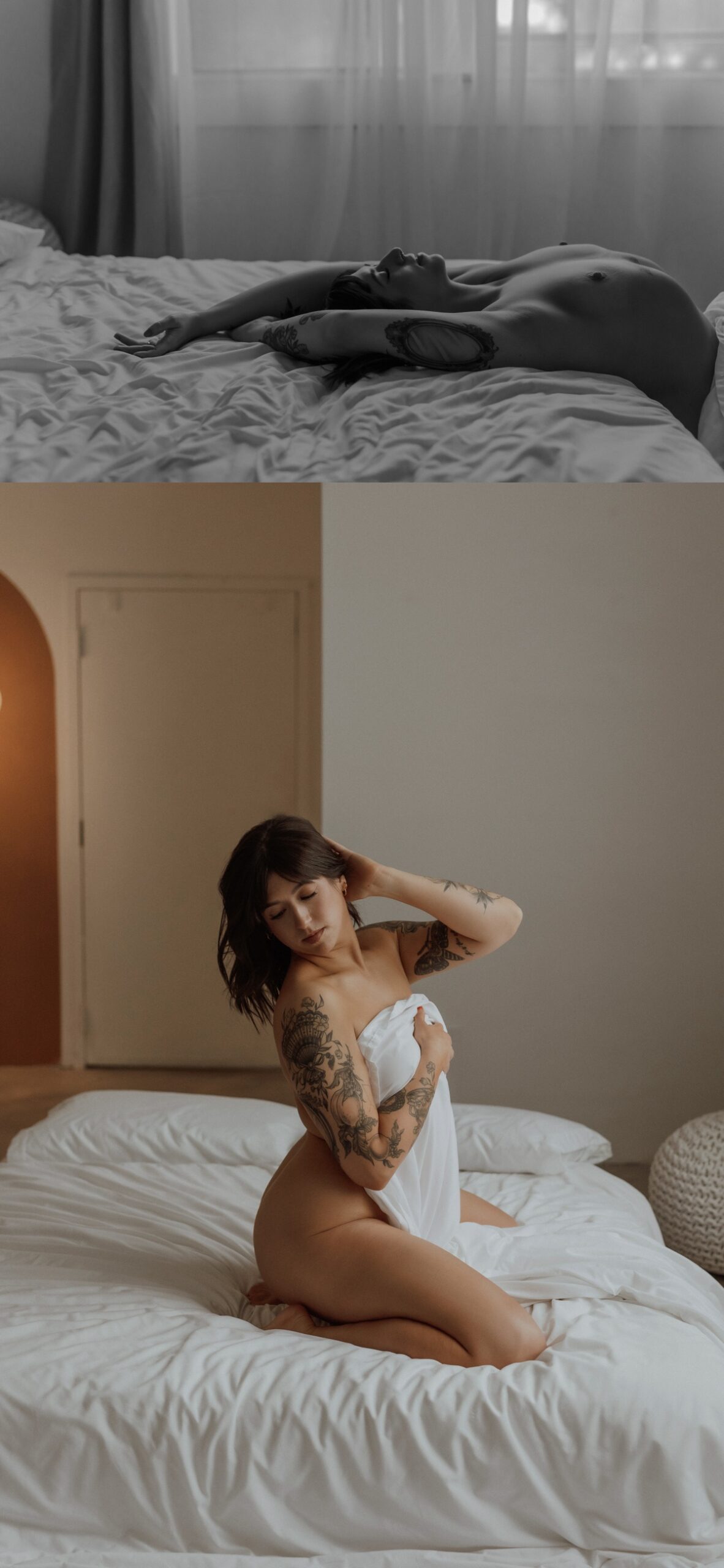 Woman resting peacefully on bed during Lacey Natural Light Session